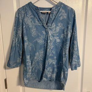 Blue denim with white floral detail Chicos top size 1